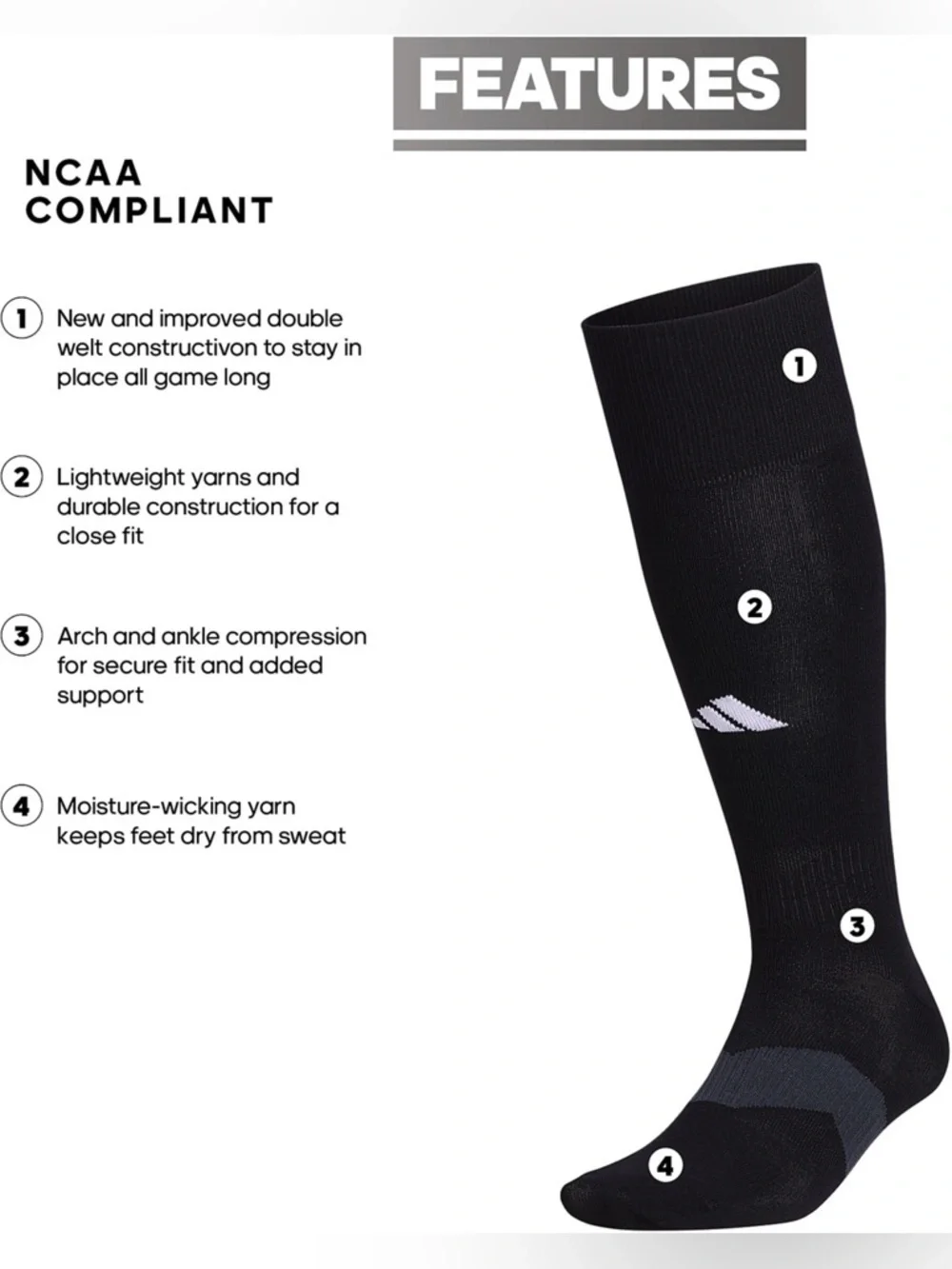 Adidas Black Performance Crew Socks with White Logo - Men's